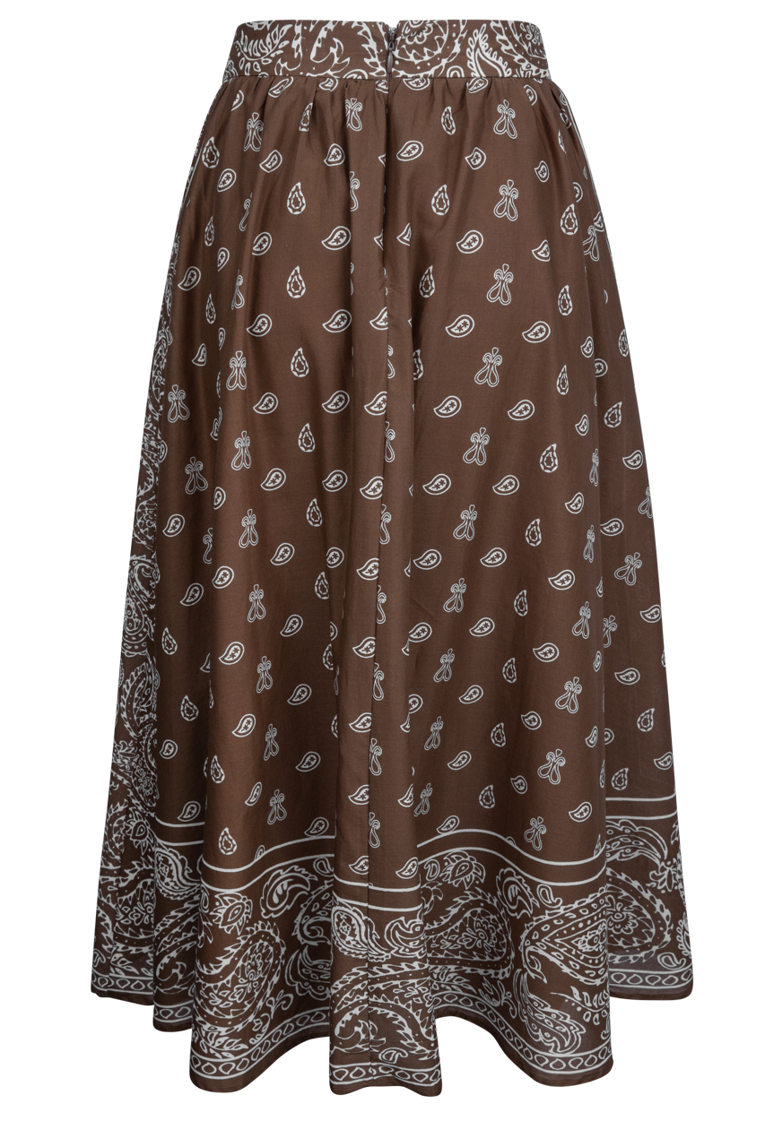 Peace Love Line Brown Paisley Midi Skirt