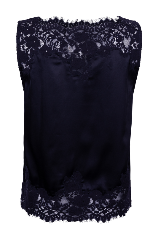 Raisonnel Lace Trim Satin Sleeveless Blouse - alternate view