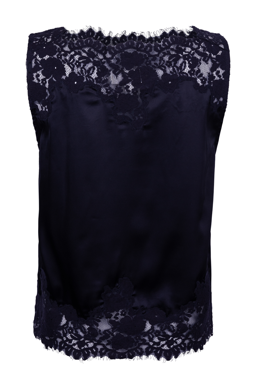 Raisonnel Lace Trim Satin Sleeveless Blouse