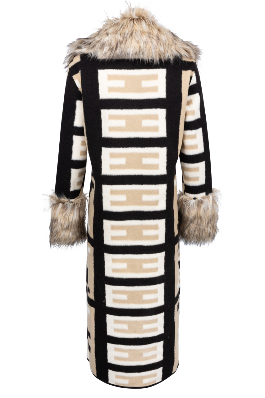 Tasha Polizzi Neutral Faux Fur Blanket Coat