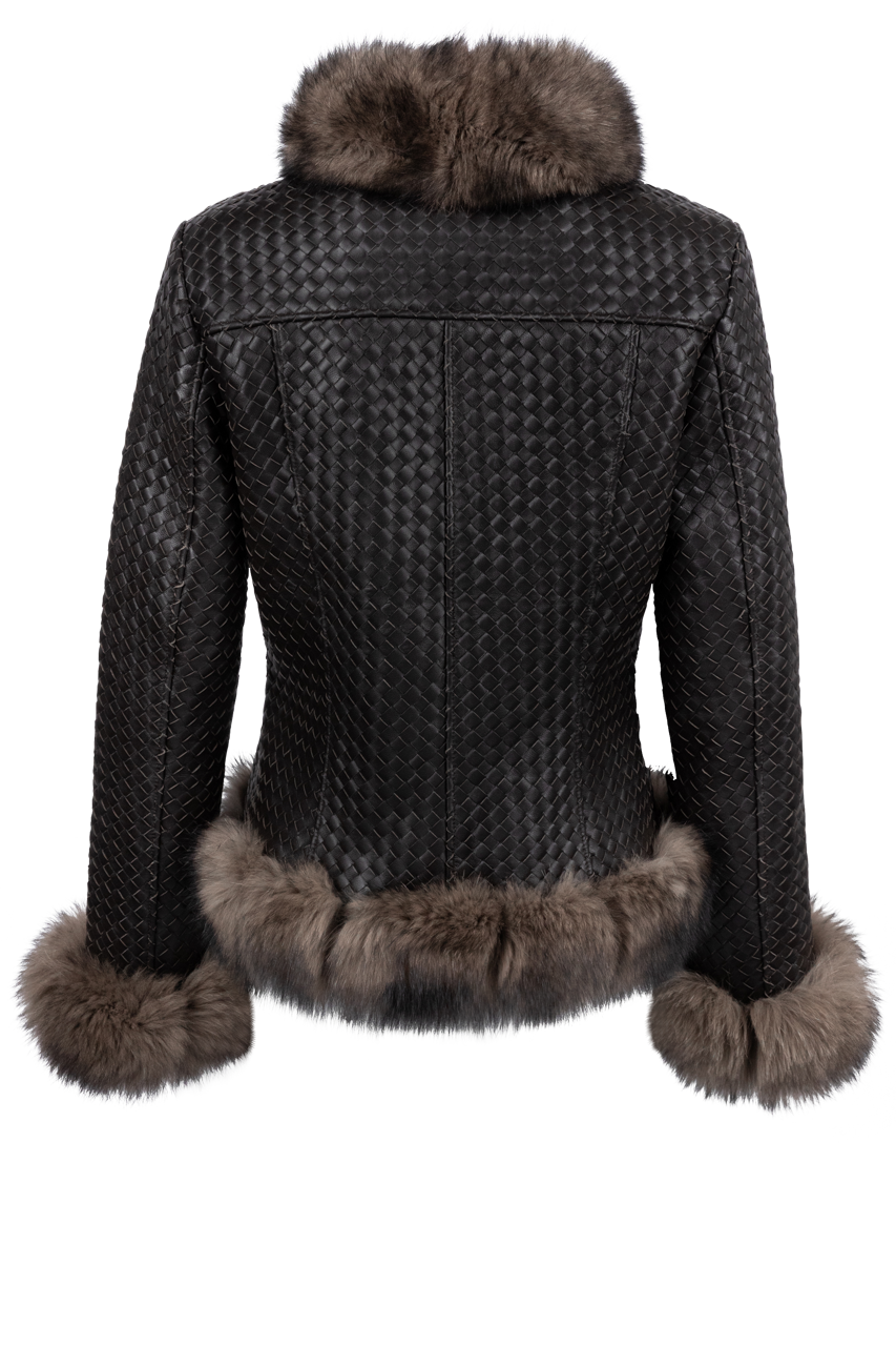 Pinto Ranch Brown Leather Woven Jacket