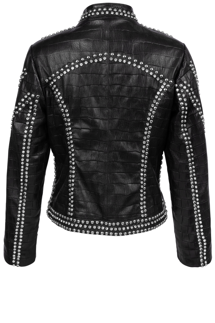 Pinto Ranch Black Leather Crystal Jacket
