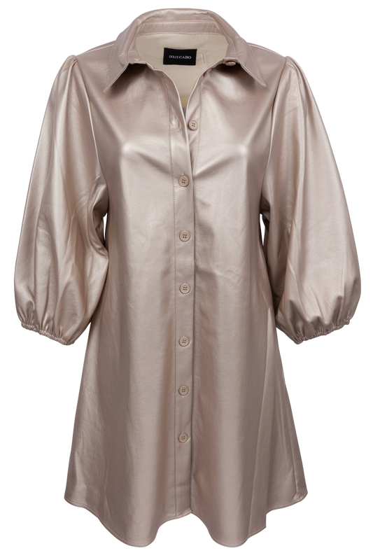 Dolce Cabo Vegan Leather Shirt Dress - Neutrals