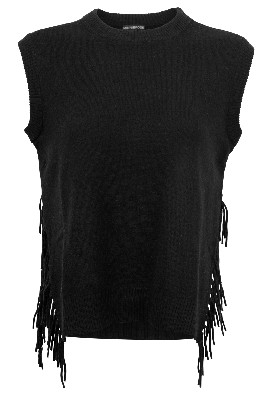 Minnie Rose Sleeveless Fringe Sweater Top