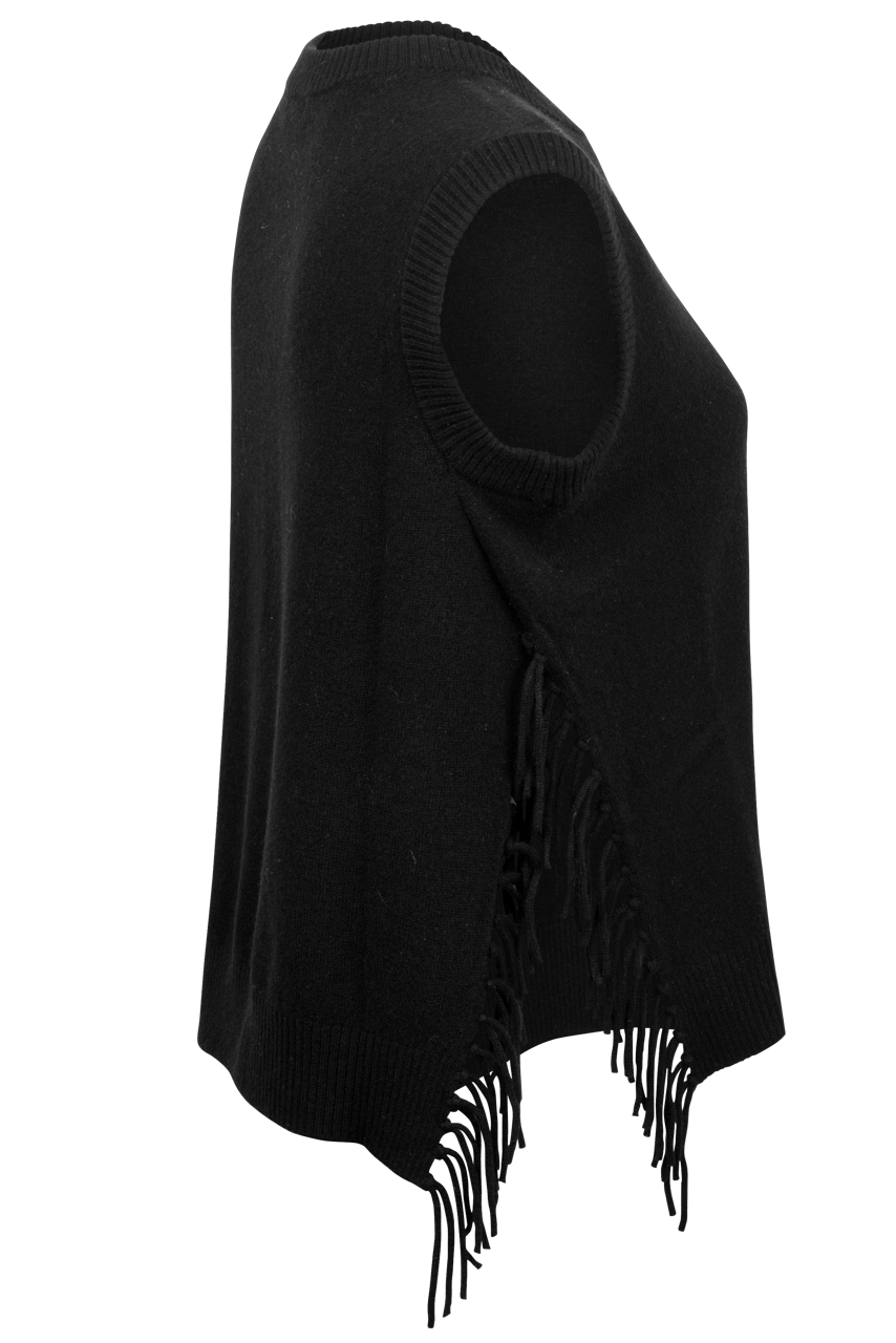 Minnie Rose Sleeveless Fringe Sweater Top