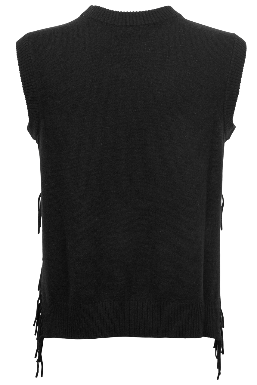 Minnie Rose Sleeveless Fringe Sweater Top