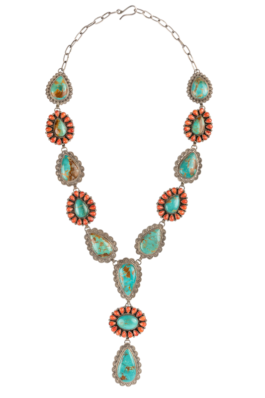 Turquoise and Coral Drop Necklace