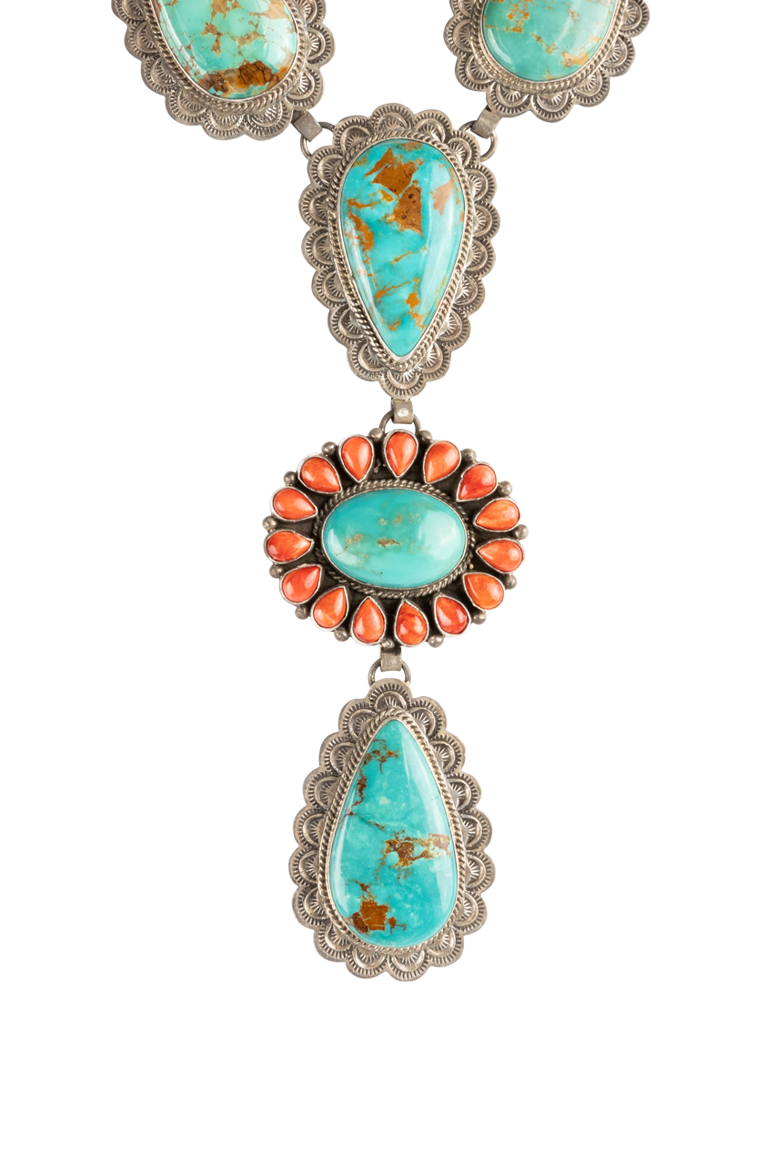 Turquoise and Coral Drop Necklace