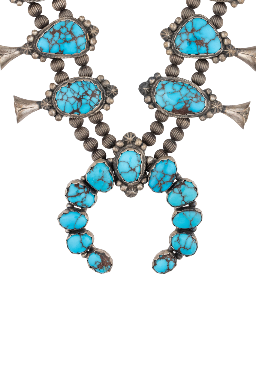 Vintage Navajo Sterling Silver Squash Blossom Necklace – Prince Turquoise