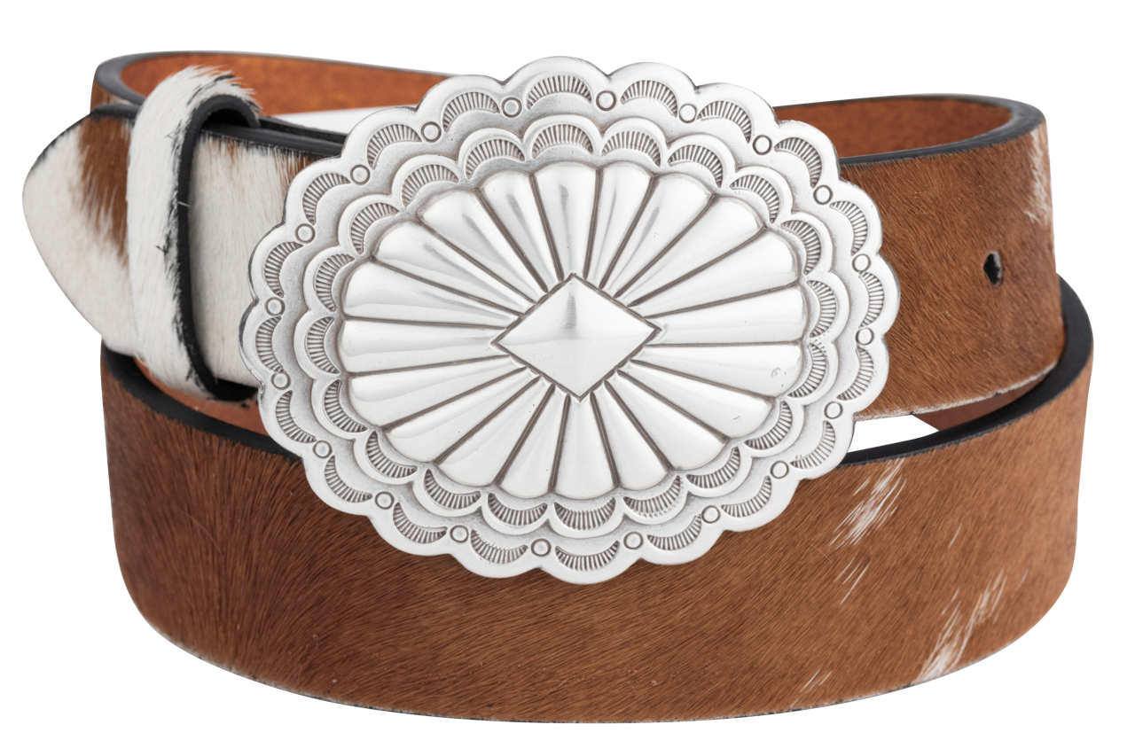 Western Hair On Silvertone Belt Western Stakes Leather Western Belts For Men Longhorn Concho  main image 2