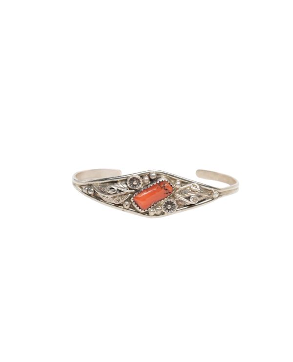 Silver and Coral Cuff Bracelet
