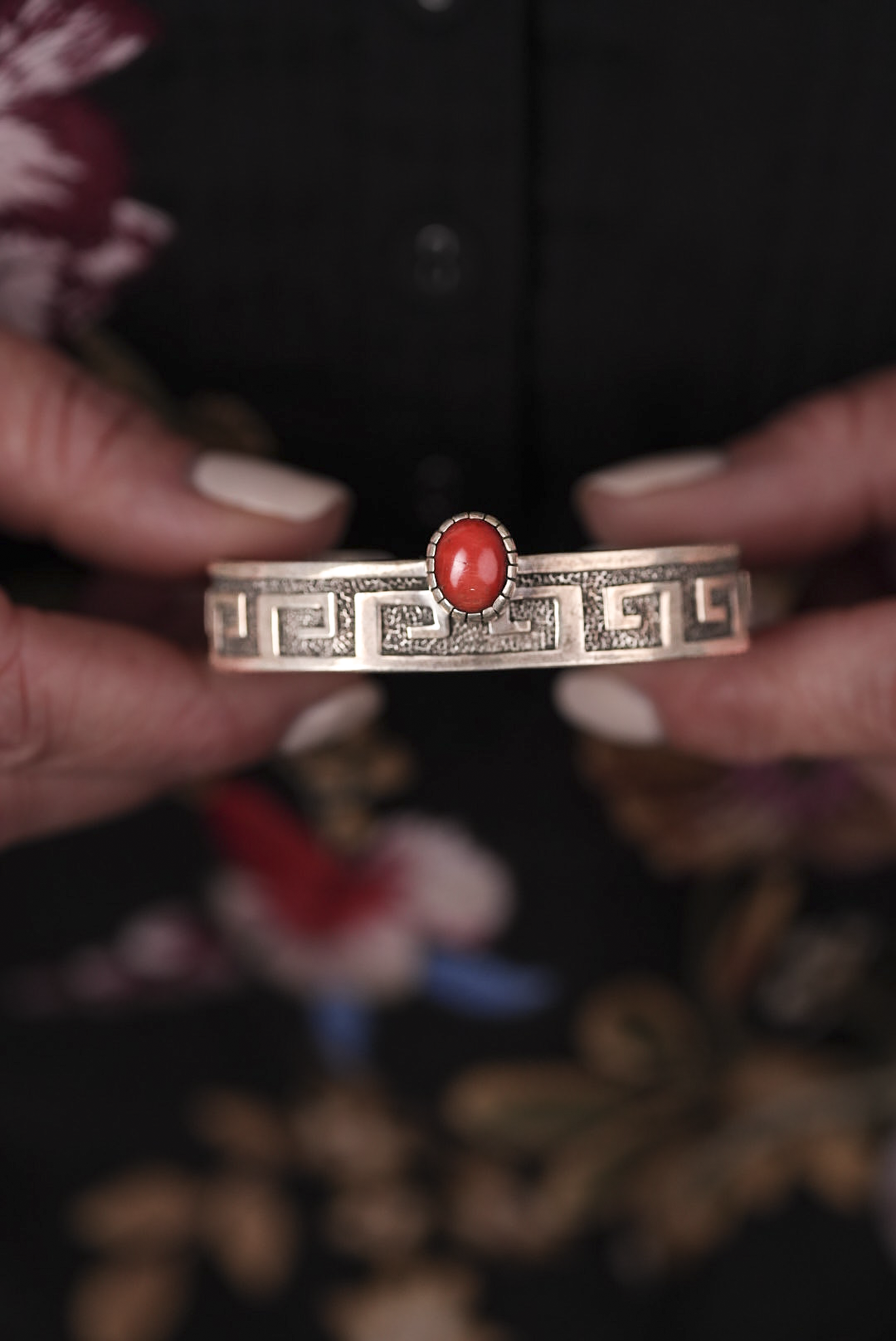 Single Stone Coral Cuff Bracelet