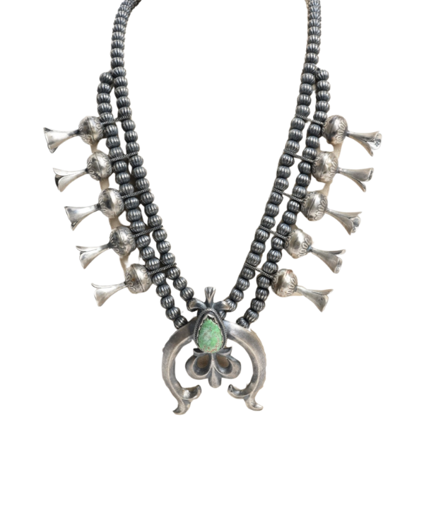 Silver and Turquoise Squash Blossom Necklace