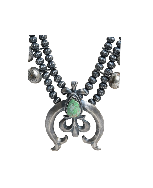 Silver and Turquoise Squash Blossom Necklace