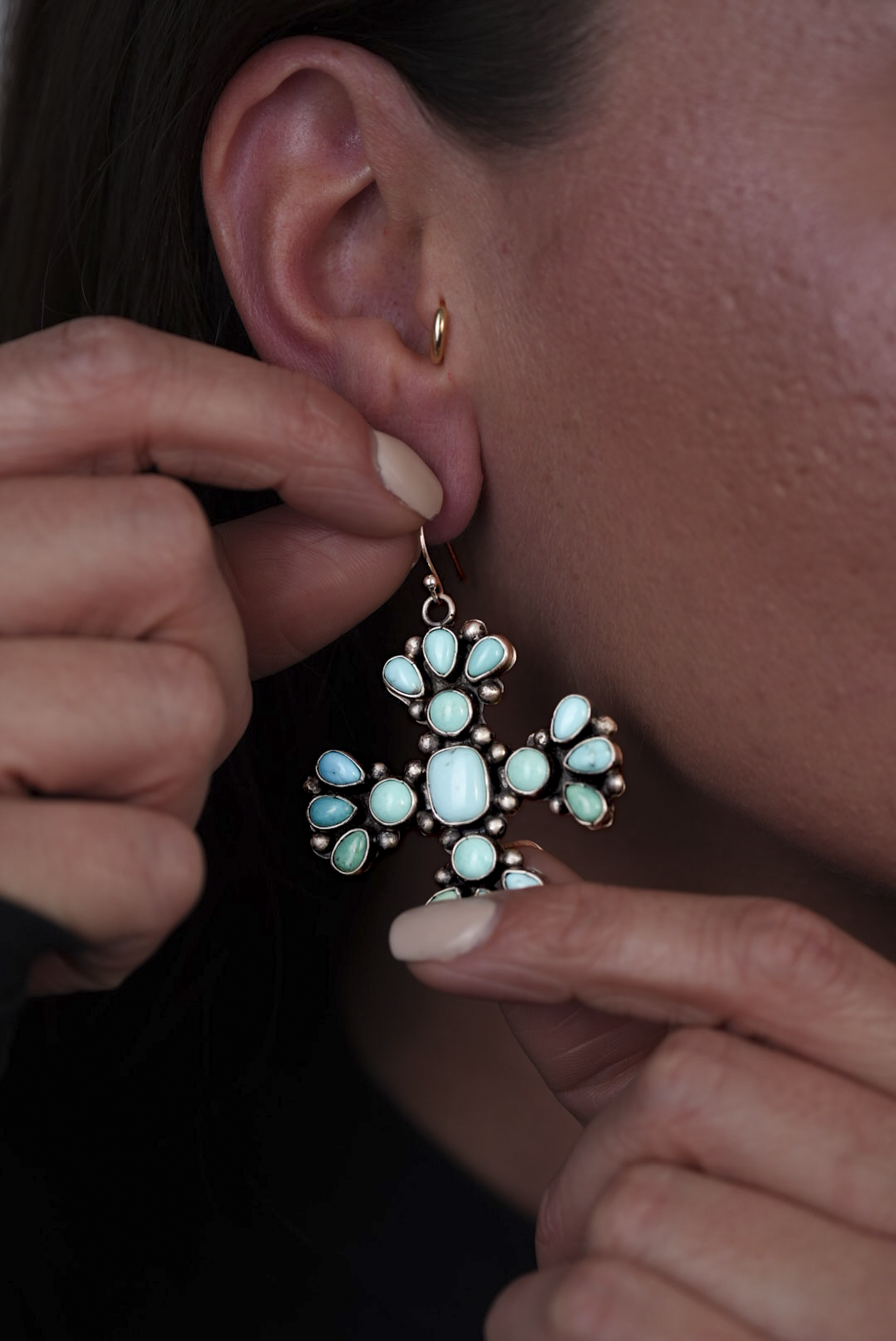 Turquoise Cross Drop Earrings