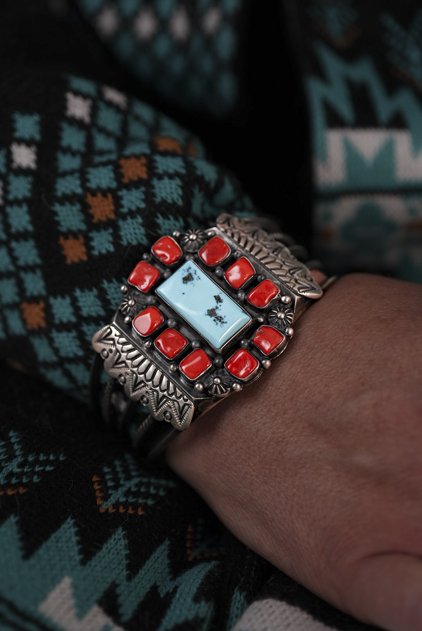 Chunky Coral and Turquoise Bracelet