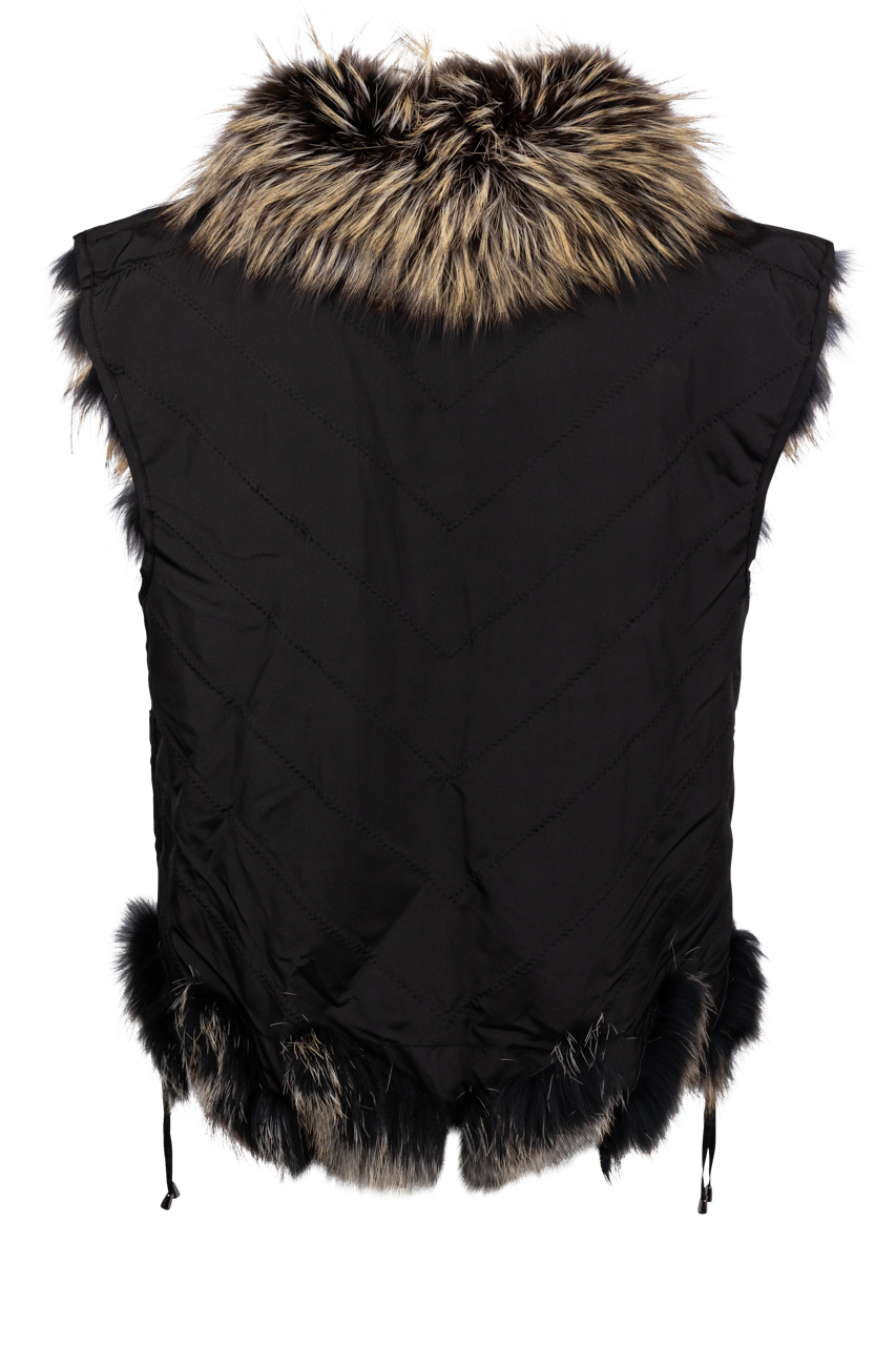 Diomi Reversible Fox Fur and Silk Vest - Black/Gold Bleach