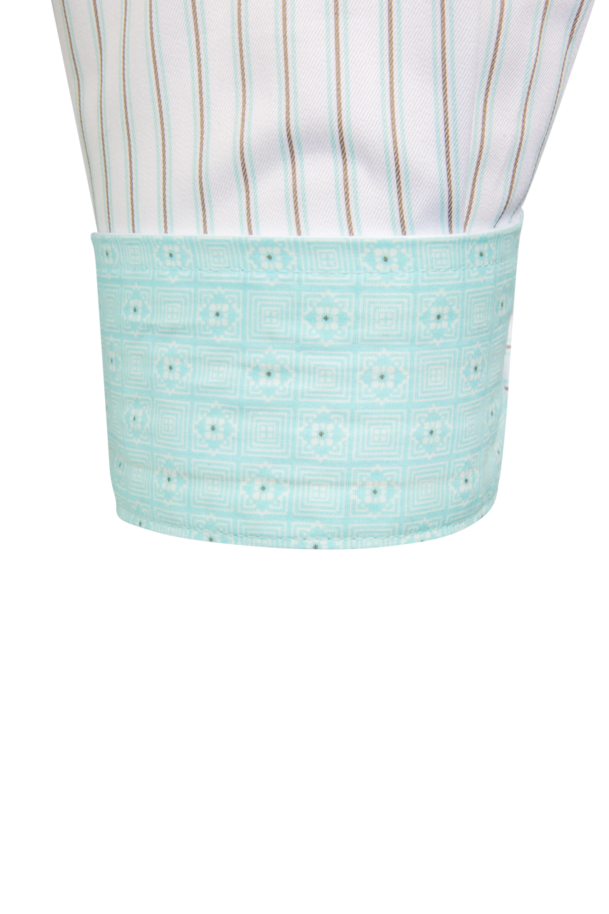 Cinch Striped Button-Front Shirt - Teal/White