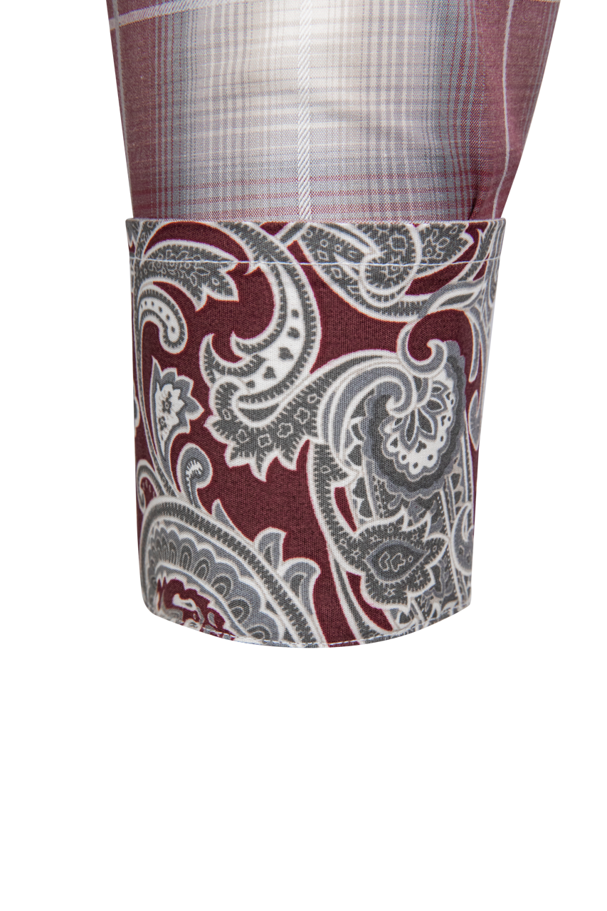 Stetson Men's Ombre Plaid Snap Front Shirt - Wine