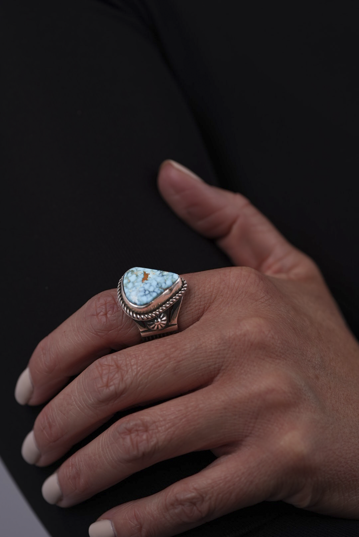 Engraved Navajo Turquoise Ring