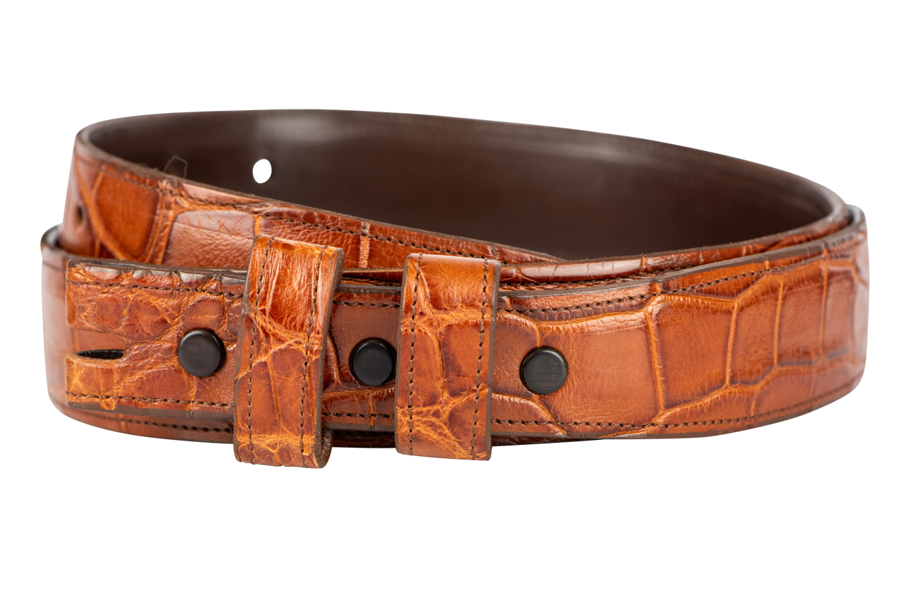 Stallion 1.25" Alligator Tapered Belt Strap - Antique Cognac