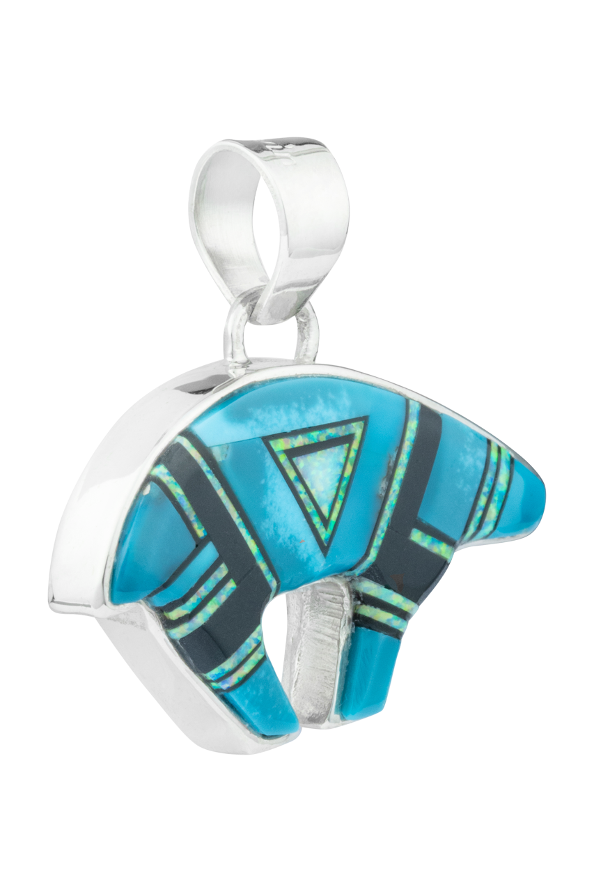 Navajo Medicine Bear Turquoise Inlay Pendant