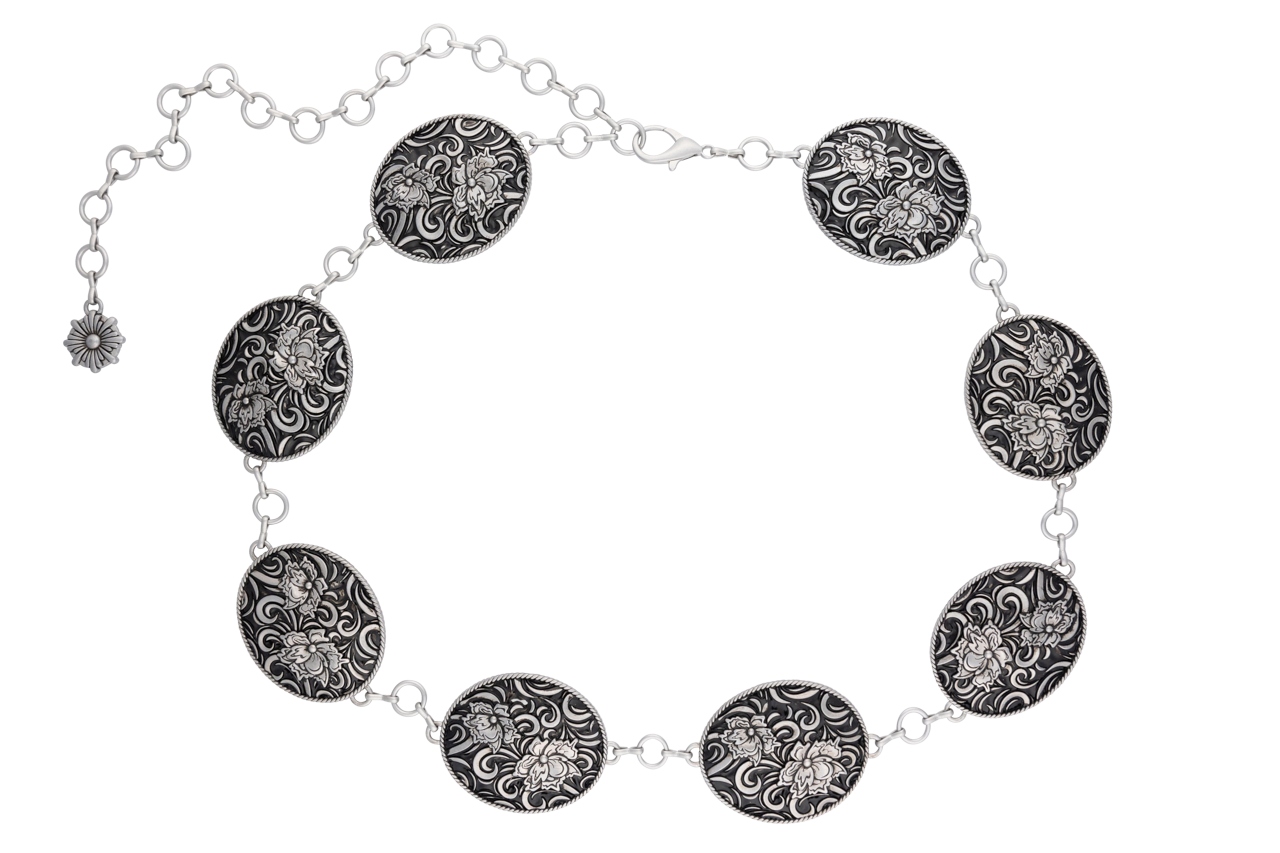 Axesoria West Oval Concho Belt - Silver