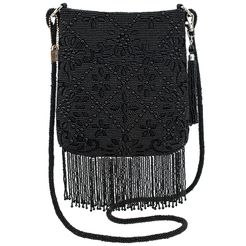 Mary Frances Black Fringe Crossbody Bag