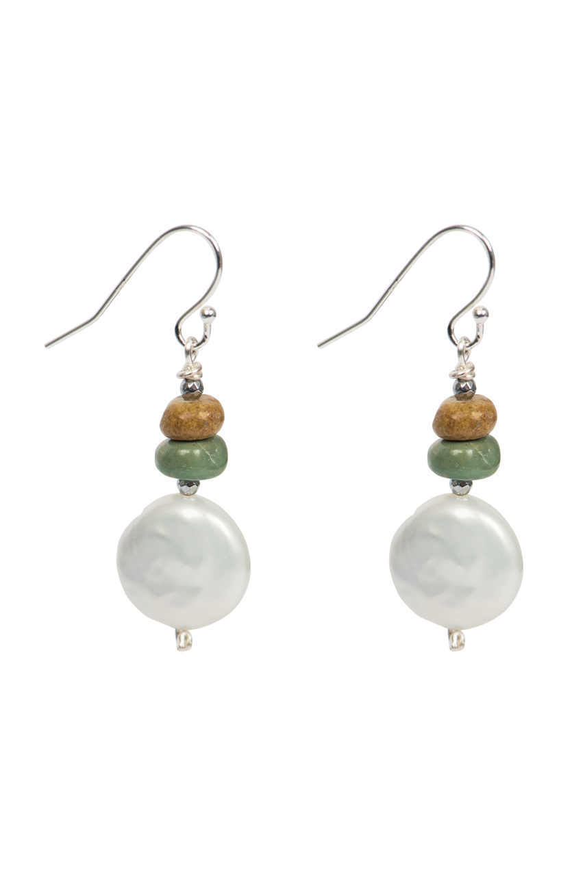 Breathe Deep Pearl Button Earrings
