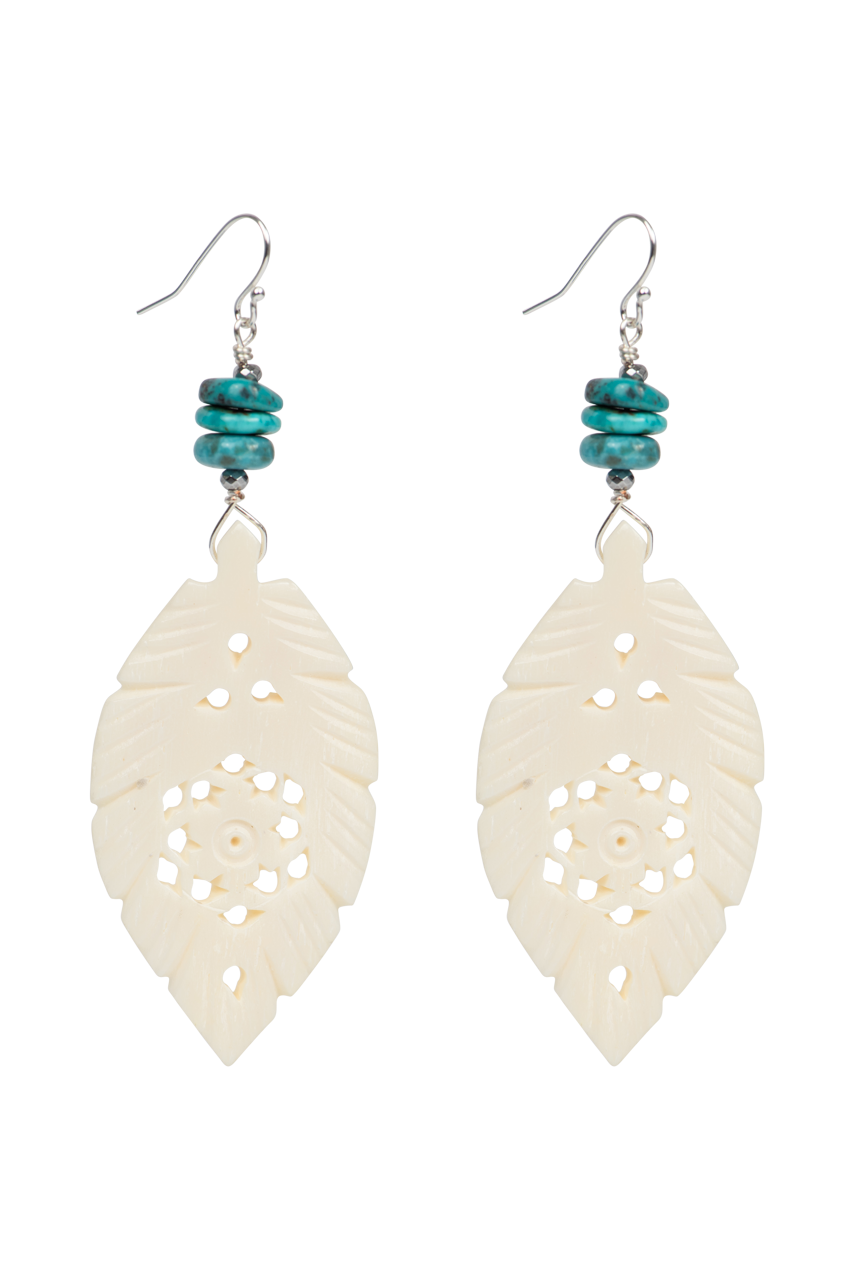 Breathe Deep Carved Bone Feather Earrings