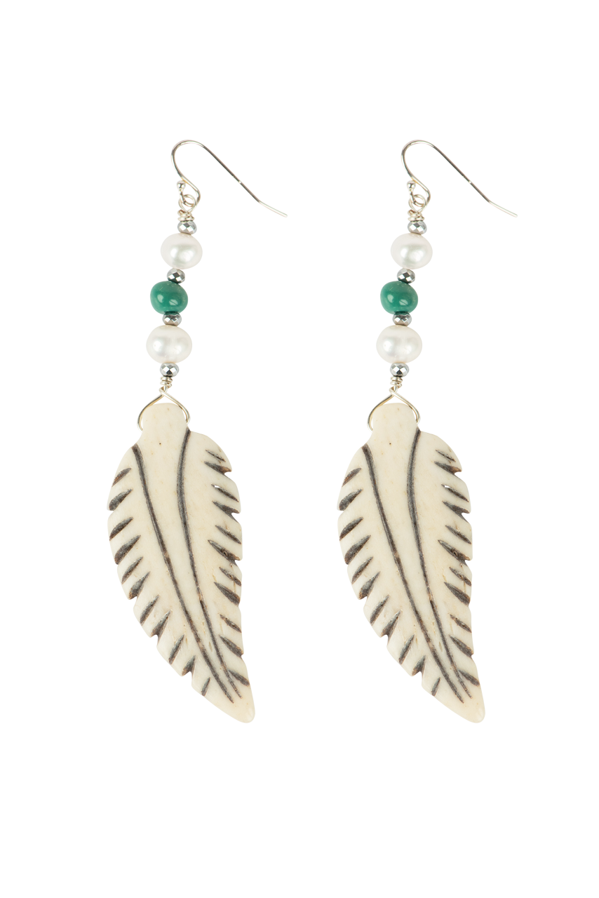 Breathe Deep Carved Bone Feather Earrings