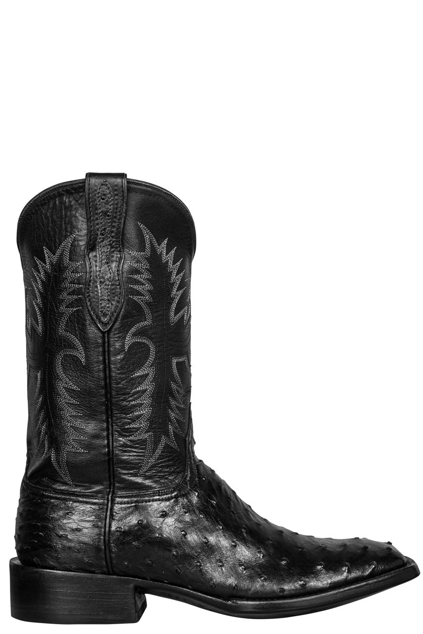 Black Jack Full Quill Ostrich & Florence Buffalo Cowboy Boots - Black