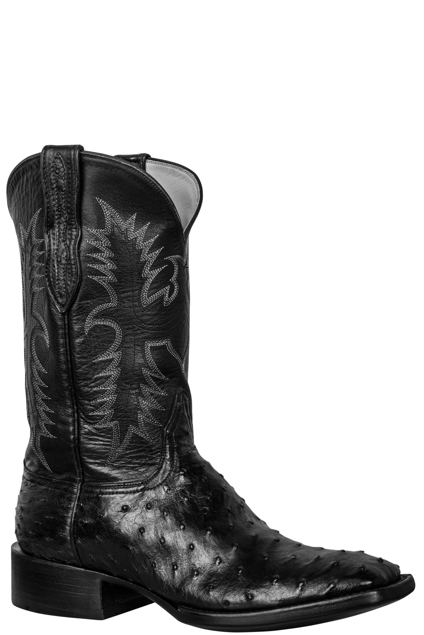 Black Jack Full Quill Ostrich & Florence Buffalo Cowboy Boots - Black