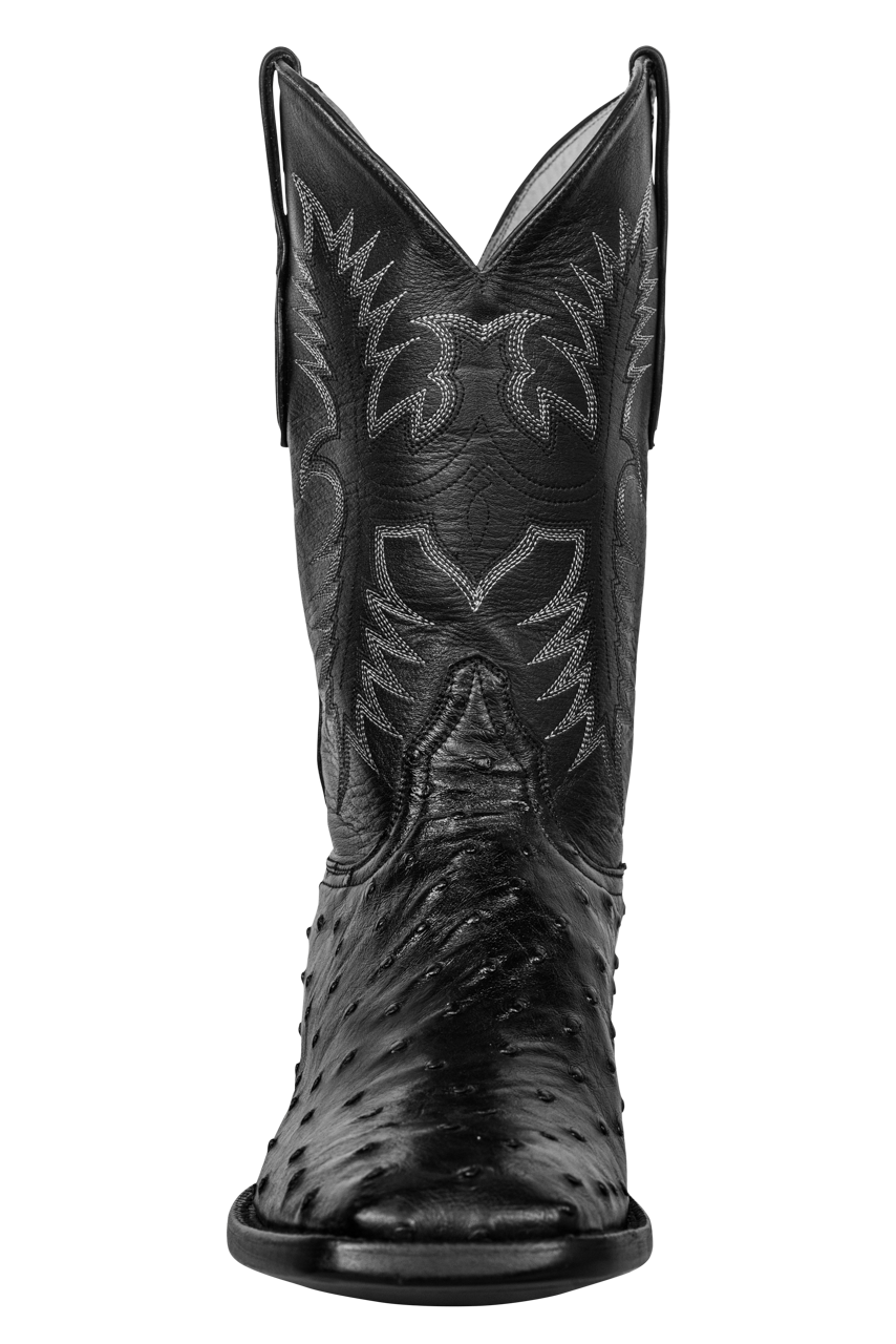 Black Jack Full Quill Ostrich & Florence Buffalo Cowboy Boots - Black