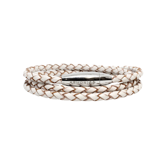 Kenton Michael Braided White Leather Bracelet
