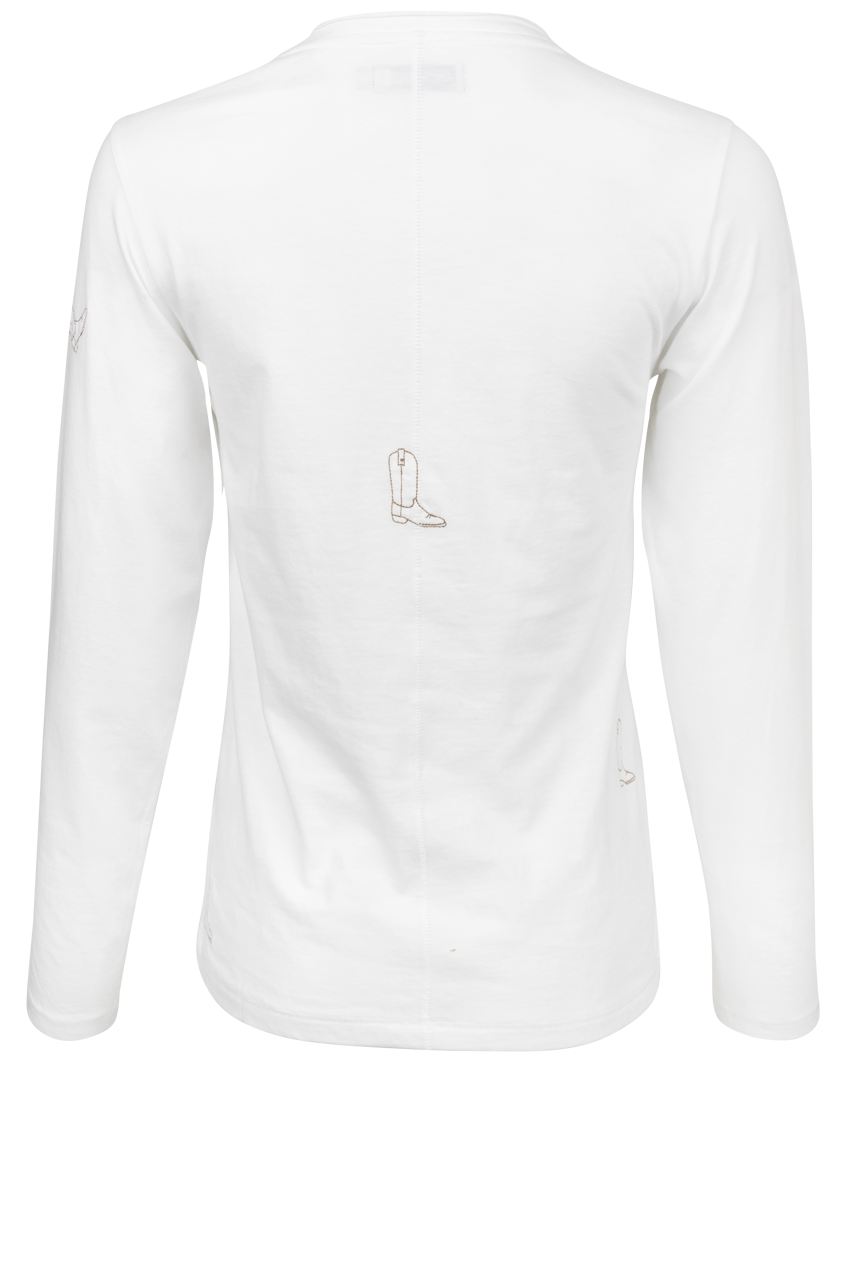Catherine Gee Embroidered Boot Long Sleeve Tee