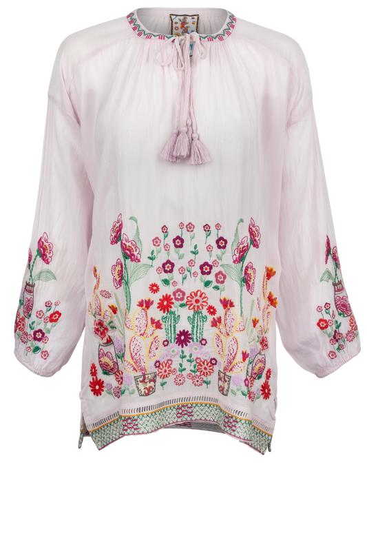 Johnny Was Embroidered Lilac Blouse
