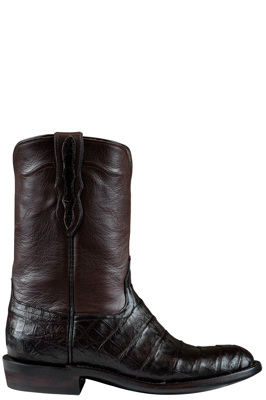 Black Jack Caiman Belly Roper Boots - Chocolate