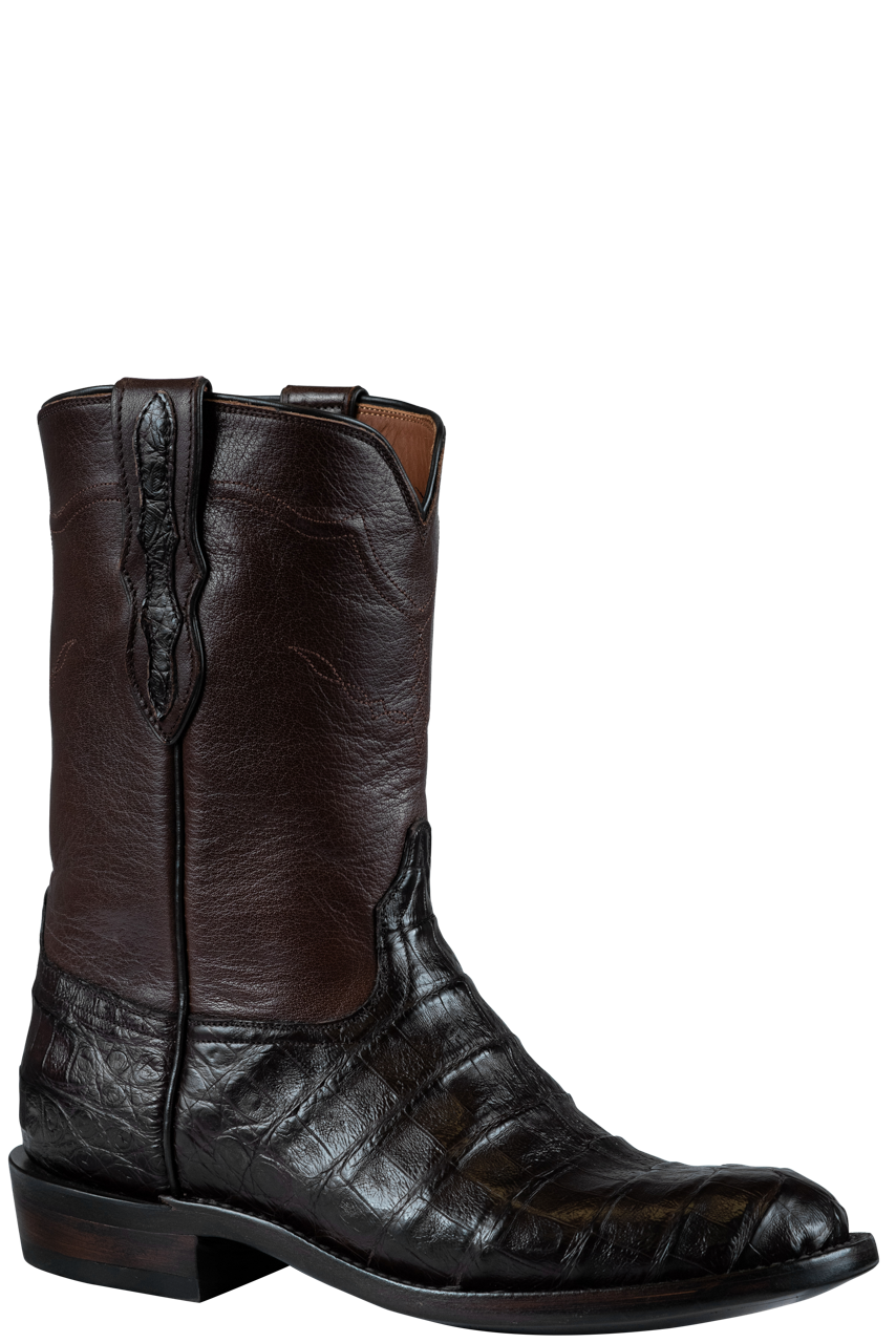 Black Jack Caiman Belly Roper Boots - Chocolate