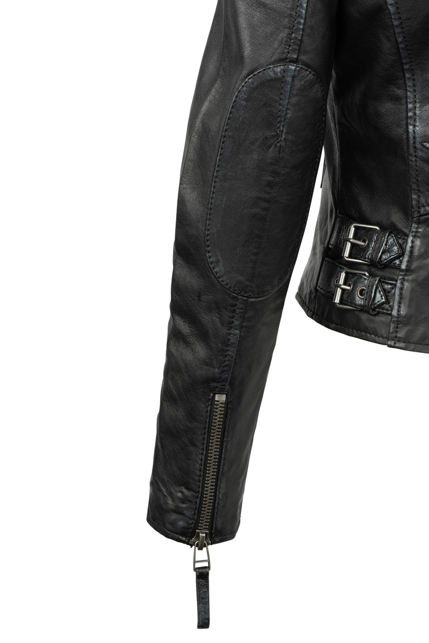 Mauritius Christy Black & Silver Lamb Leather Jacket