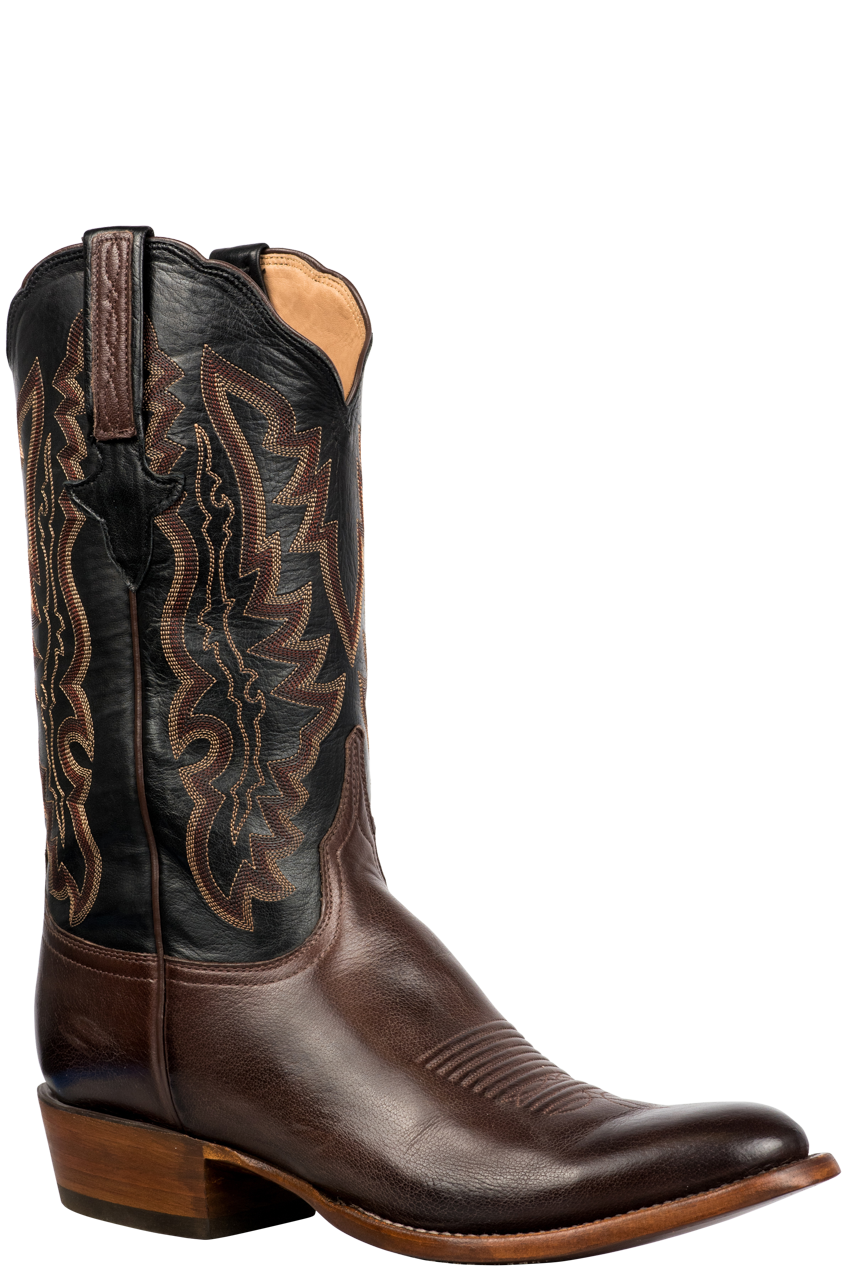 Lucchese Men's Baby Buffalo Cowboy Boots - Whiskey/Black