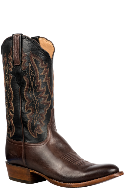 Lucchese Men's Baby Buffalo Cowboy Boots - Whiskey/Black
