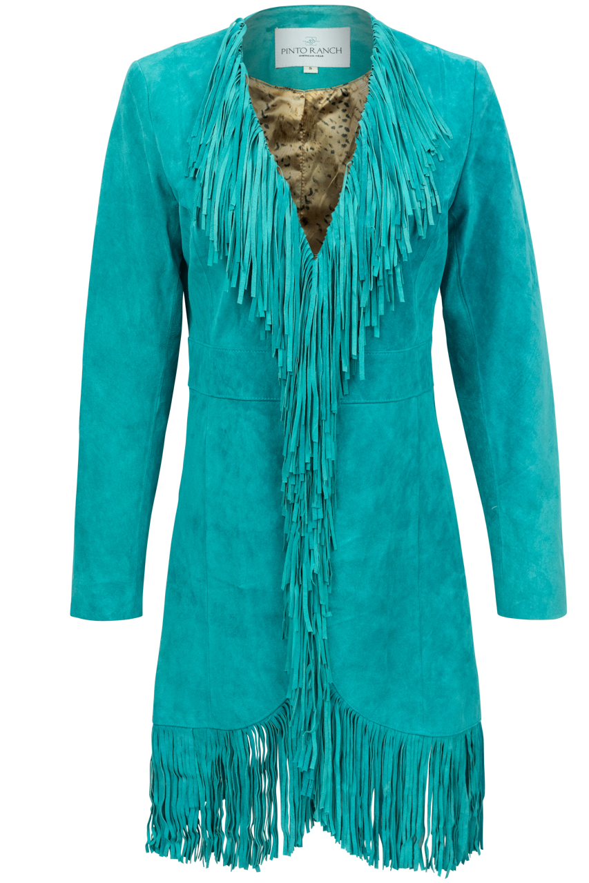 Pinto Ranch Turquoise Leather Fringe Jacket