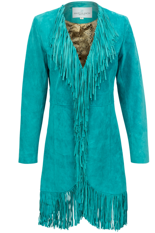 Pinto Ranch Turquoise Leather Fringe Jacket