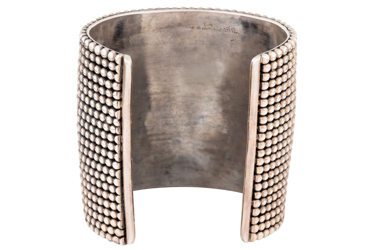 Wide Beaded Silver Cuff Bracelet