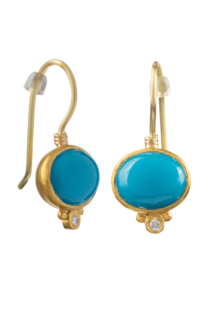 Sleeping Beauty Turquoise & Diamond Drop Earrings