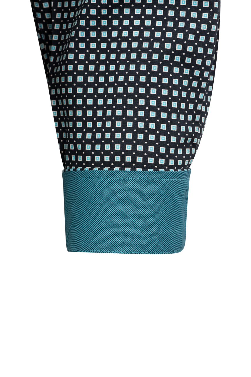 Cinch Mini Block Print Button-Front Shirt - Navy