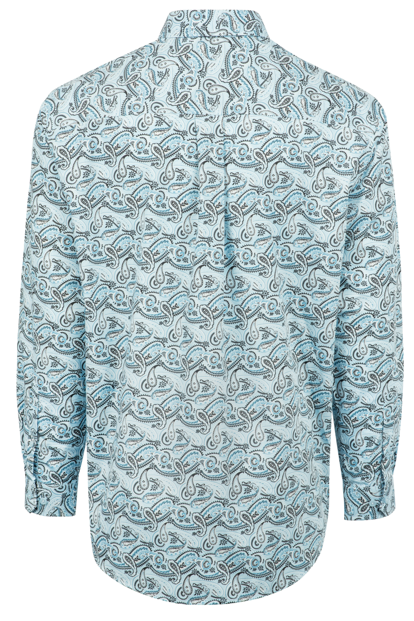 Cinch Paisley Print Button-Front Shirt - Light Blue