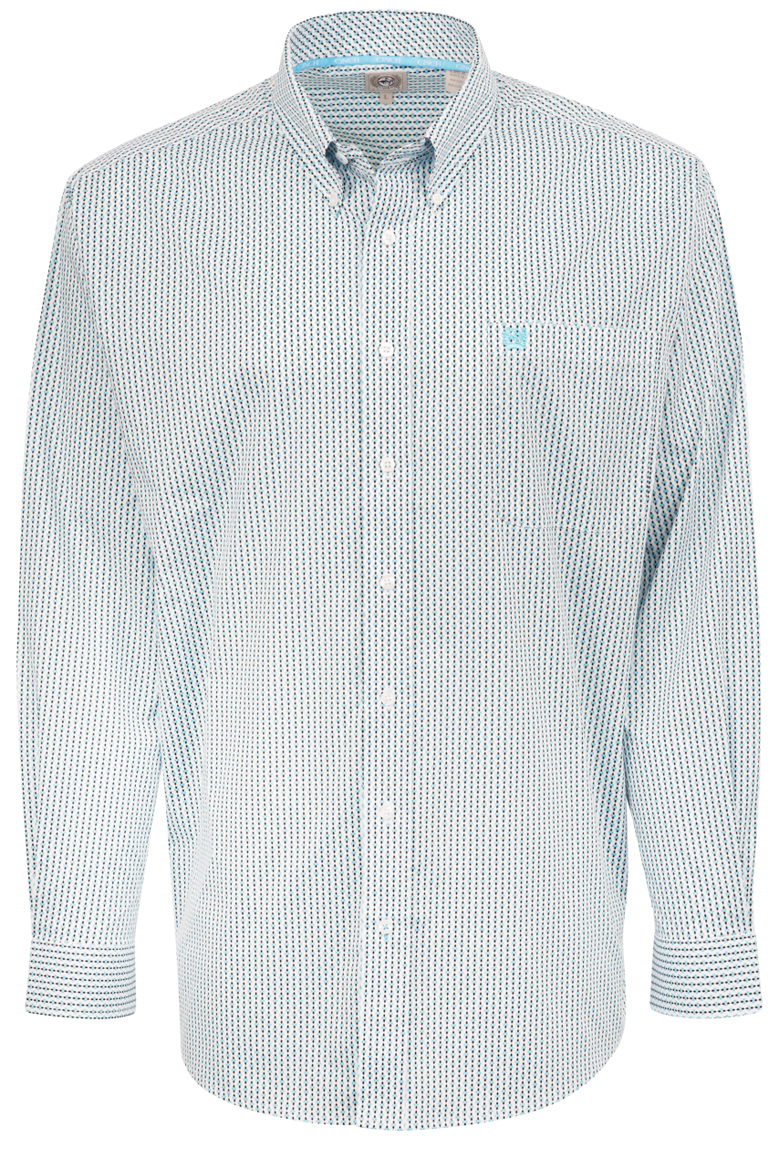 Cinch Diamond Stripe Button-Front Shirt - Blue