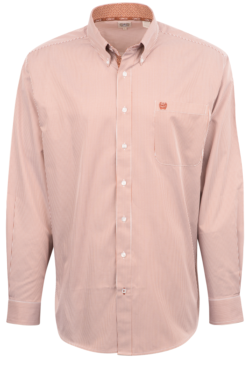 Cinch Striped Button-Front Shirt - Orange